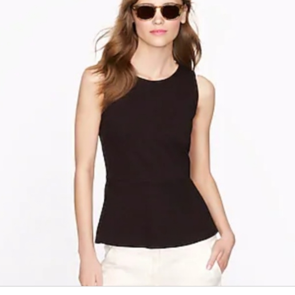 J. Crew Black Ponte Peplum Sleeveless Top